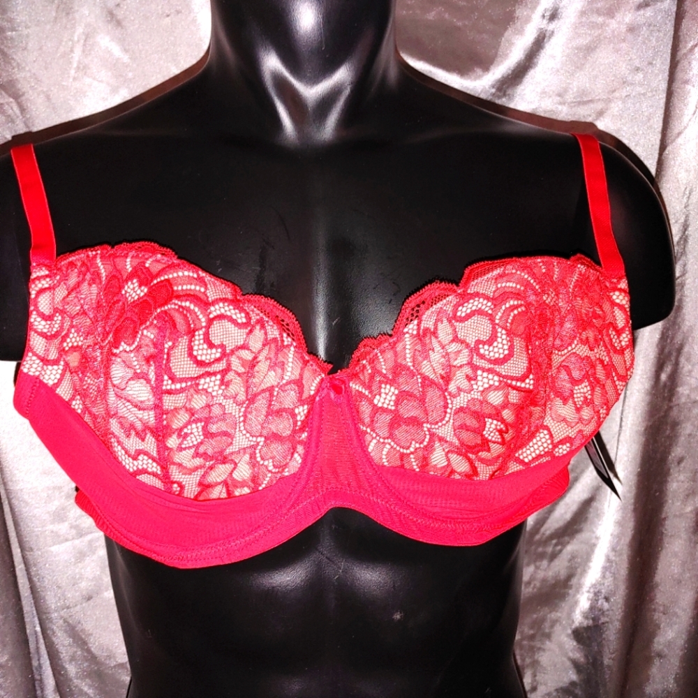 Frederick's of Hollywood Red/White Manuela Lace Bra. Size 32F. New With Tags.